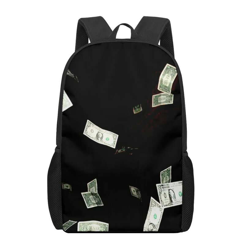 Tas sekolah pola uang 3D untuk anak, tas sekolah kasual, tas buku, tas ransel anak-anak, tas sekolah anak laki-laki dan perempuan