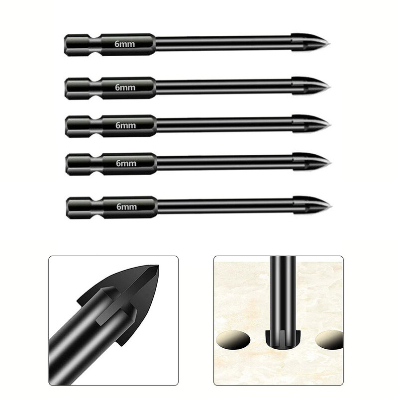5pcs Drill Bit 6mm Spear Head Hex Shank For Tile Porcelain Marble Ceramic Glass Brick Hole Punching Saw Cutter Power Tools Parts