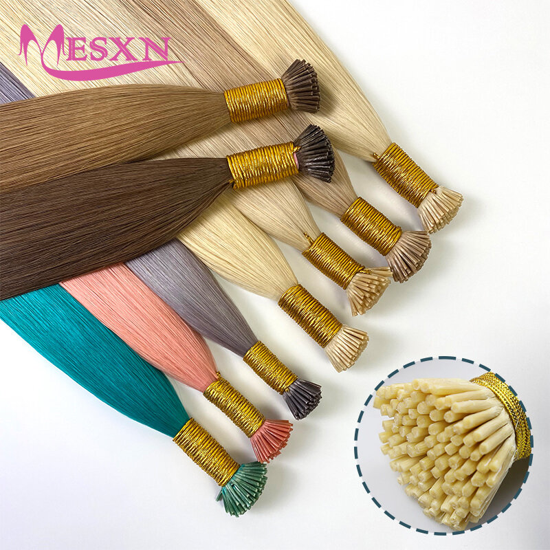 MESXN-I Dica extensão do cabelo, extensões de cabelo humano europeias retas, cápsula queratina, fusão natural, 50 fios por conjunto