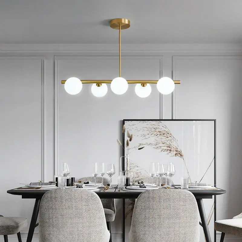 Modern LED White Glass Ball Chandeliers for Living Dining Room Kitchen Restaurant Home Indoor Decor Art Hanging Pendant Lights