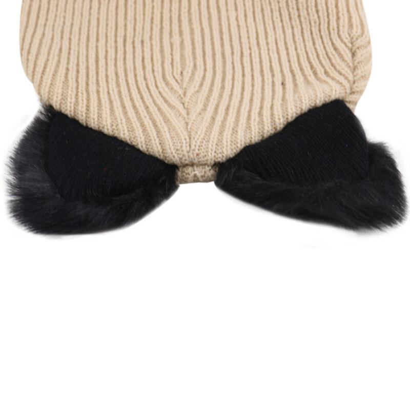 Topi rajut kucing imut dan trendi, topi beanie musim dingin, topi Ski, topi tanpa tepi dengan bola ganda lucu