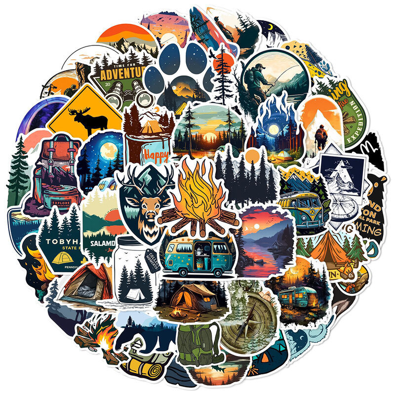 10/30/50PCS Cartoon Outdoor Hiking Camping Stickers Beautiful Travel Scenery Graffiti Sticker Decals for Stationery Laptop Phone