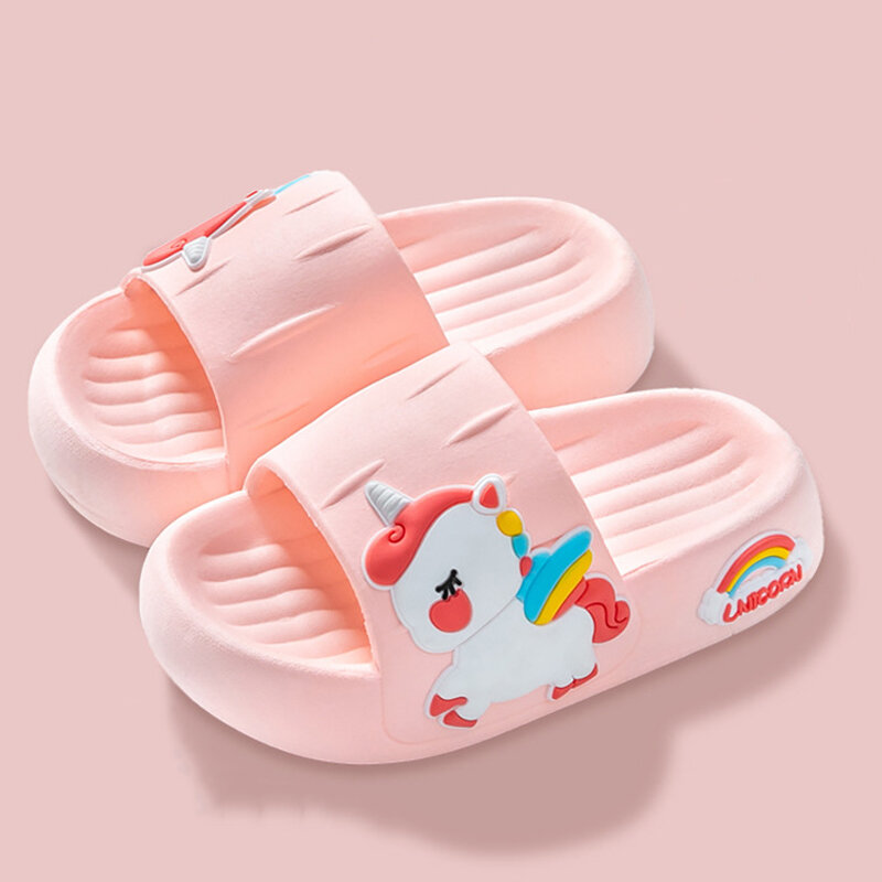 2023New Kids Home Shoes Baby Girls Slippers for Children Cartoon Unicorn Bathroom Antislip Thick Sole Slides 2-8 YearsFlip-flops