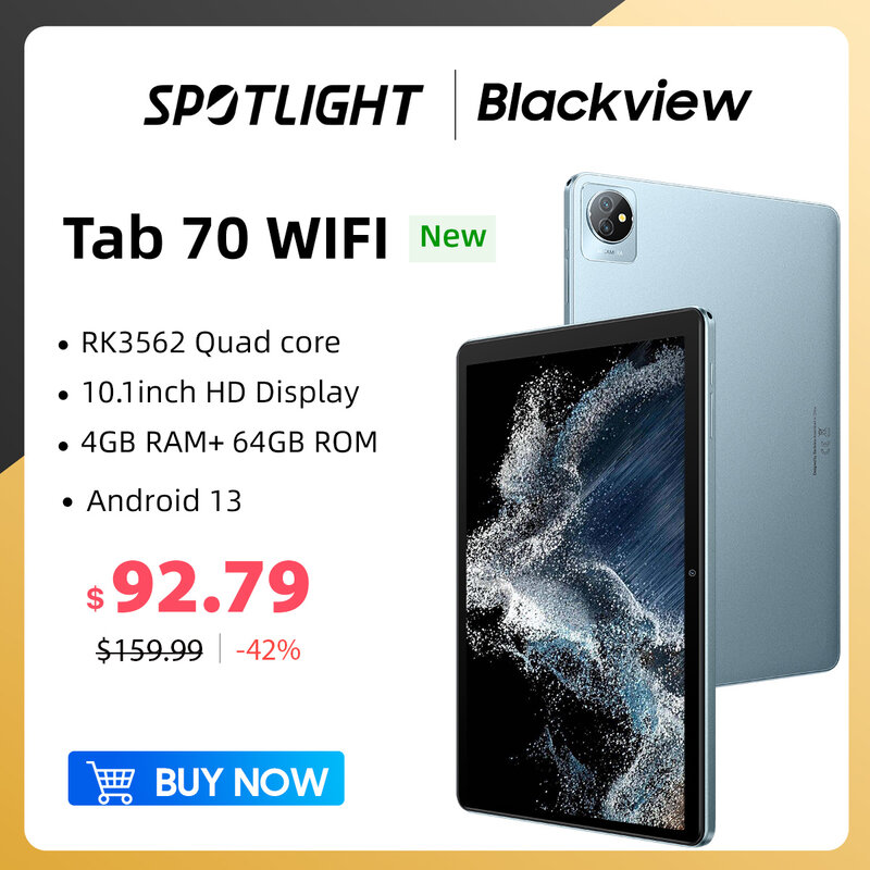 Blackview-Tableta Tab 70 con WIFI, dispositivo con Android 13, pantalla HD de 10,1 pulgadas, 4GB, 64GB, batería de 6580mAh, wifi 2,4G/5G, PC