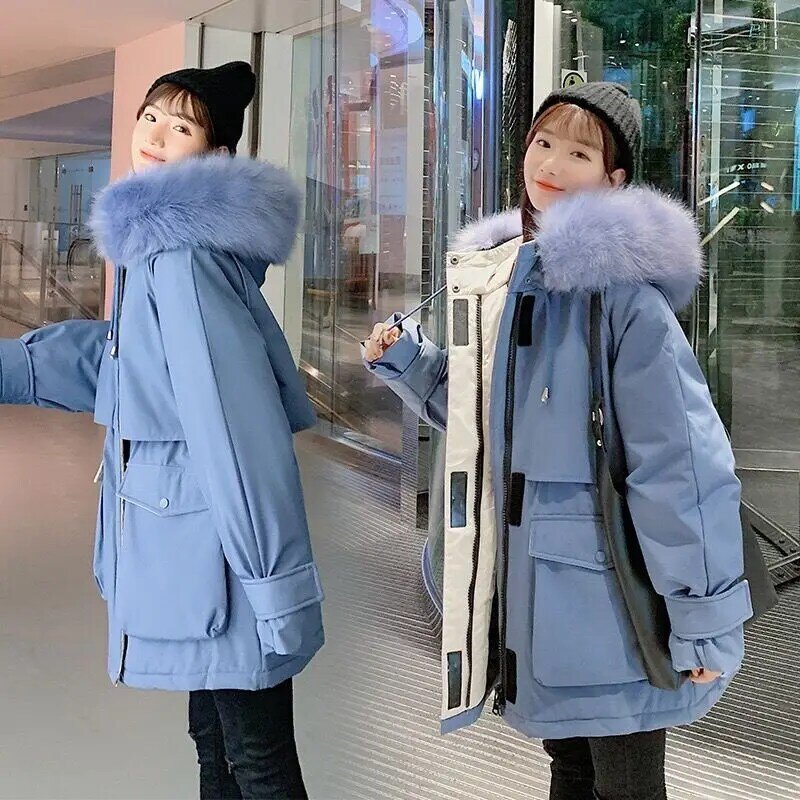 Grand manteau en coton mi-long pour femme, manteau en duvet épaissi, hiver 2023