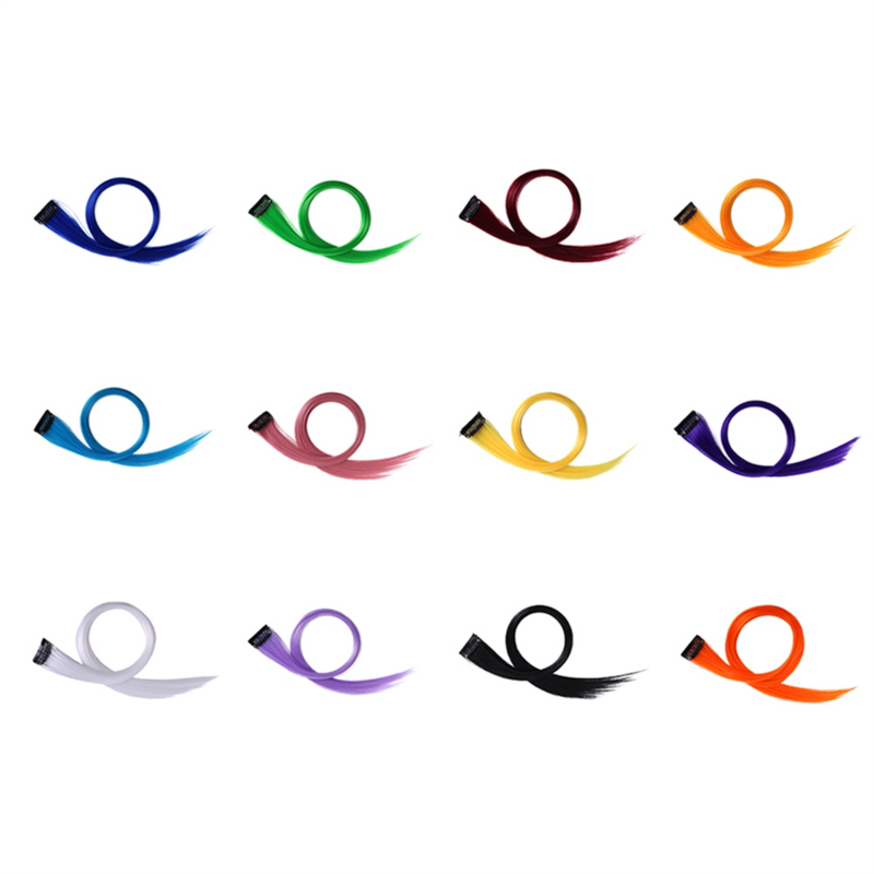 Arco-íris Destacado Multi-Color Hairpin Extensão Do Cabelo, Longo Clipe Reto, Trimmable para Cabelo Falso, 3.2x55cm