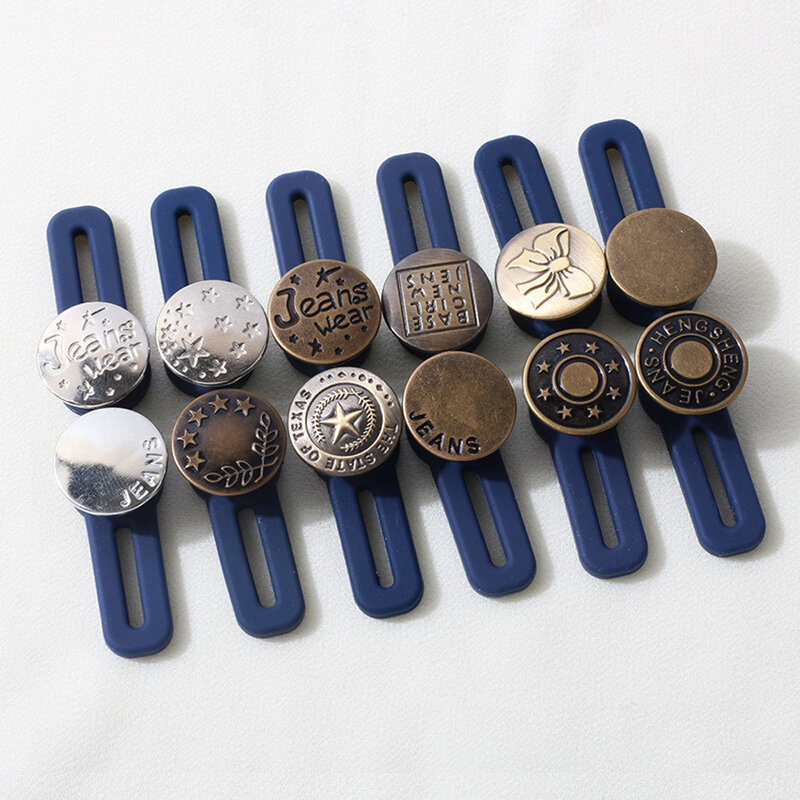 Botones de hebilla retráctiles con lazo elástico para pantalones vaqueros, botones de aumento de cintura con letras y estrellas, 1 unidad