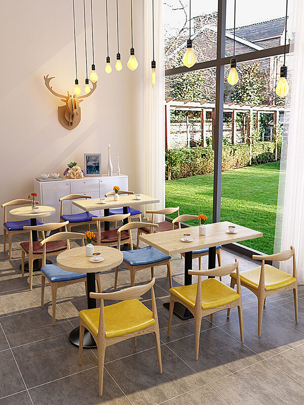 Mesa y silla de restaurante de tema fresco pequeño Simple, cafetería, combinación de mesa y silla de catering