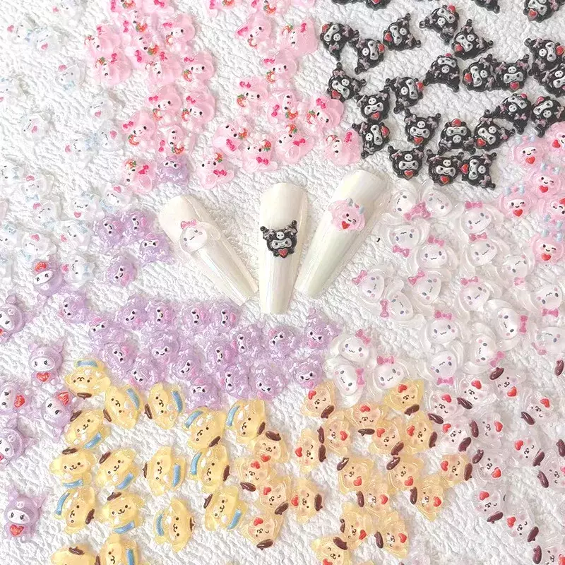 20 sztuk Hello Kitty Y2k fałszywe naklejki paznokci Sanrio Anime Kuromi MyMelody DIY Kawaii części biżuteria akcesoria zabawka z kreskówki prezent
