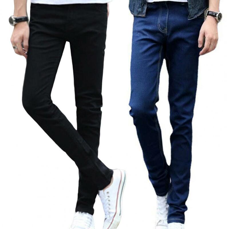Pantalones vaqueros elásticos ajustados para hombre, Color sólido, negro, azul, calle de lujo, estilo Harajuku, Hip-Hop, Otoño, Verano