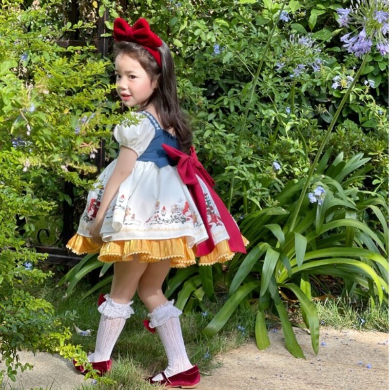 Vestido de princesa Blanca Nieves con lazo español para niñas, Lolita, fiesta de cumpleaños Eid, Vestido de baile de Pascua, tela de Boutique de encaje para niños