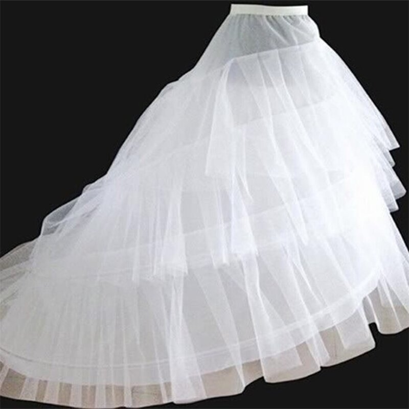 Petticoat Crinoline branco para vestidos de casamento, vestidos nupciais, 3 camadas Underskirt, 2 aros, trem, alta qualidade
