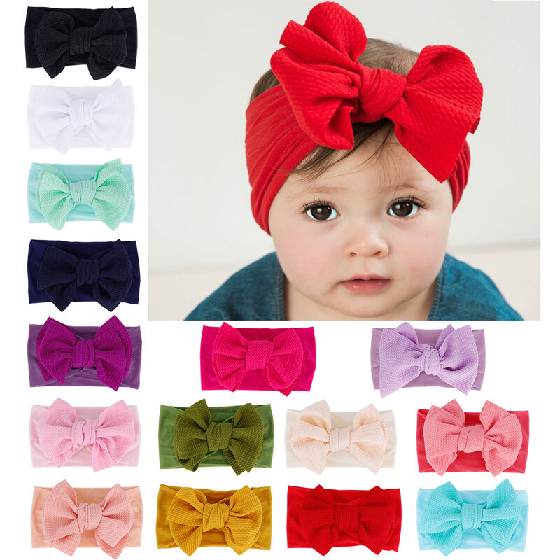 New Baby Accessories Baby Bow Headband Newborn Solid Color Headwear Tiara Nylon Elastic Headband Gift