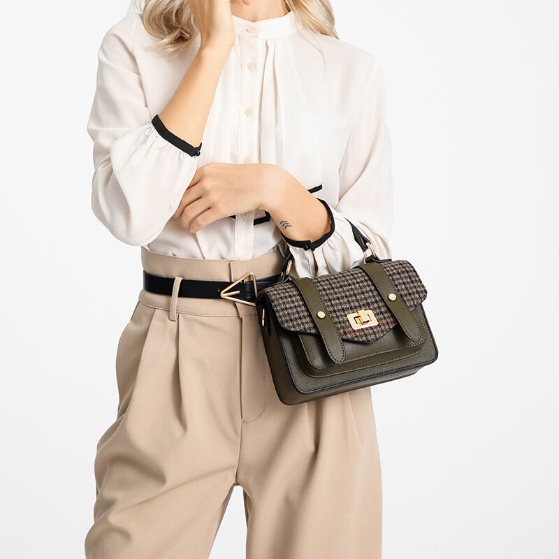 Classic Plaid Ladies New PU borsa da sella in bianco e nero borsa a tracolla singola per ragazze alla moda con cerniera