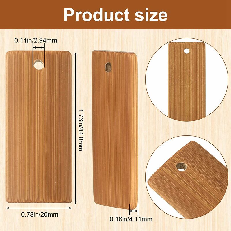 100Pcs 45X20Mm Rectangle Wooden Tags for Keychain Rings, Bamboo Unfinished Wood Key Ring Tag