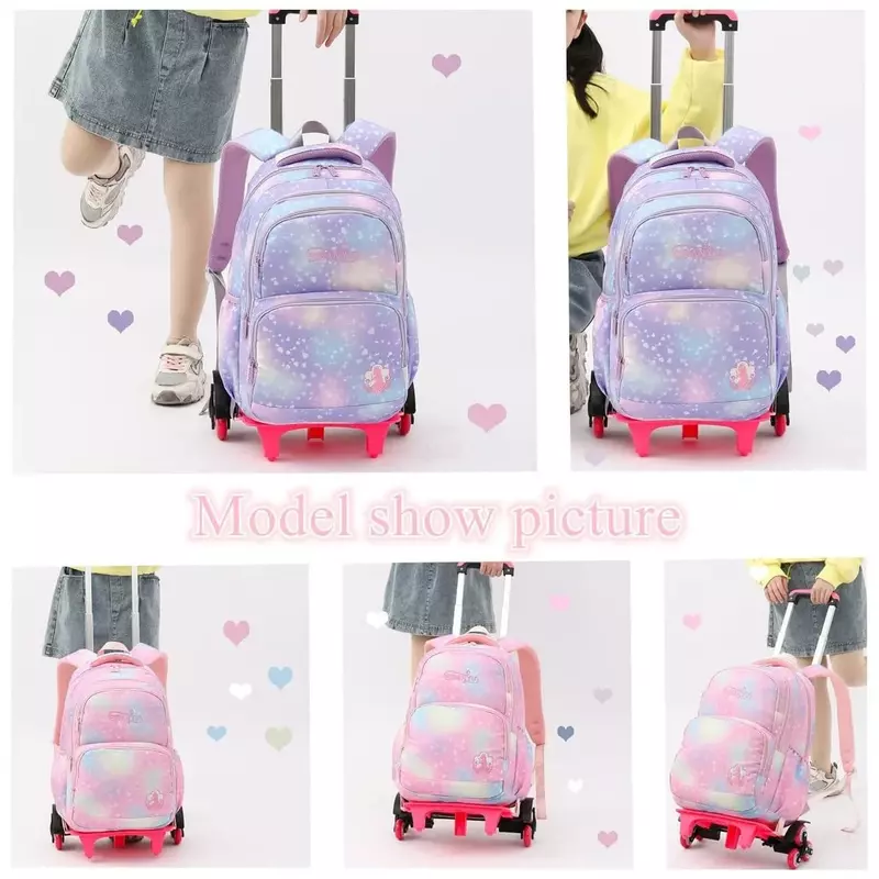 Mochila Escolar Infantil Conjunto com Rodas, Estudantes Bolsas para Meninas, Trolley Bag, Cute Schoolbag, Rolling Wheeled, Child Girl