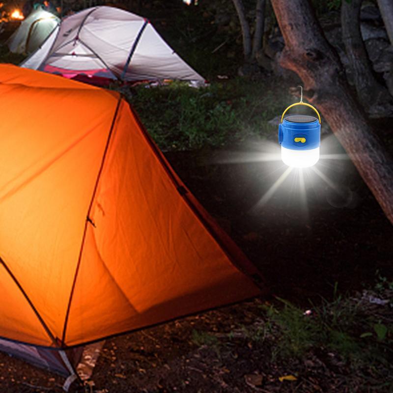 Lampu tenda berkemah portabel, lentera multifungsi lampu tenaga surya & pengisian daya USB dapat digantung lampu tenda LED dengan 3 lampu
