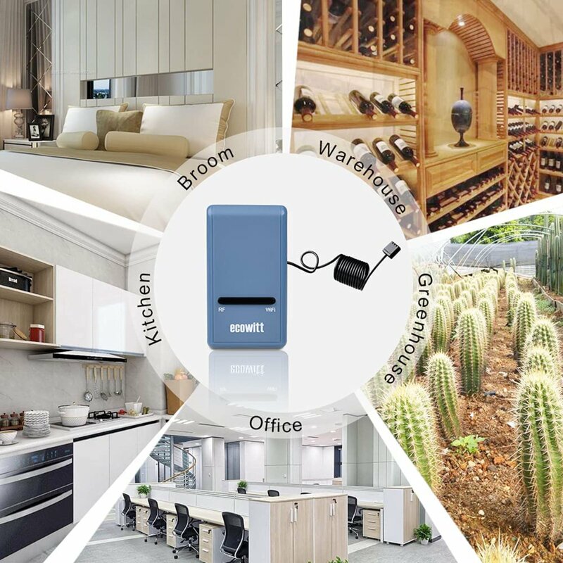 Ecowitt GW1100 WiFi Gateway - termometr higrometr ciśnienie barometryczne, miernik temperatury i wilgotności w pomieszczeniu, do domowego biura