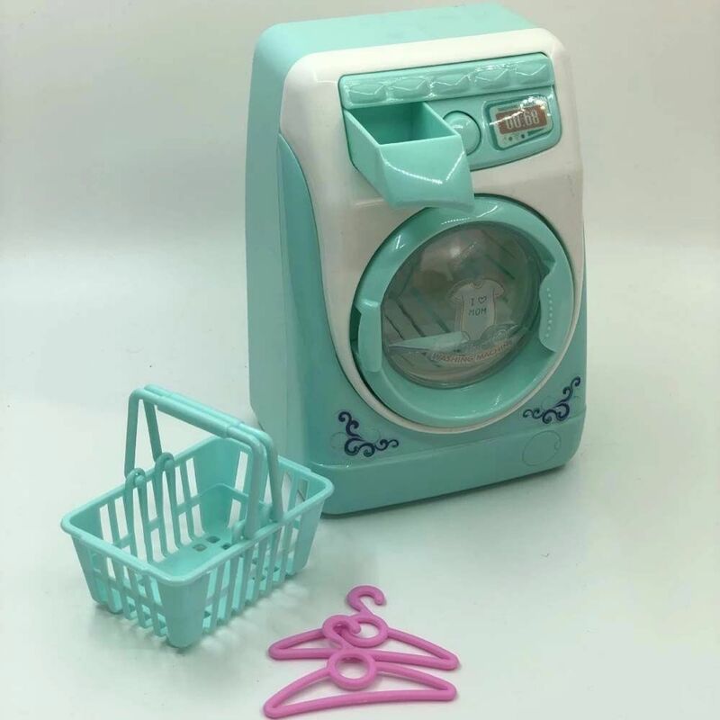 Mainan peralatan rumah tangga kecil, mainan mesin cuci simulasi furnitur Mini mesin cuci listrik mengisi air