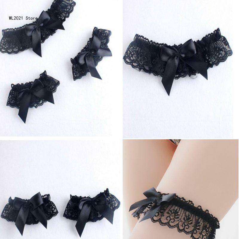 Womens Wedding Bridal Hollow Out Floral Lace Wide Leg Ring Wrist Band Solid Colo