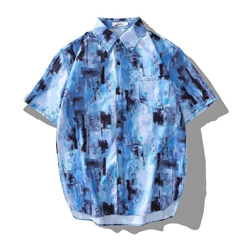 Sommer Herren Kurzarmhemd Sommer Trend lose Strand Vintage Mode Shirt soziale hochwertige Harajuku Kleidung Blumen Top