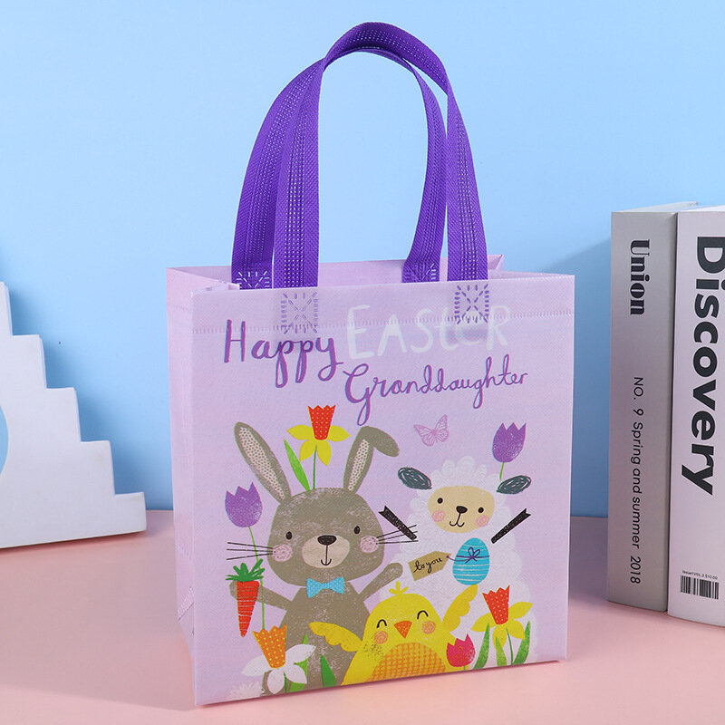 Подарочная сумка из нетканого материала с пасхальным яйцом и кроликом, простая Водонепроницаемая вместительная влагостойкая прочная практичная сумка, легкая в хранении