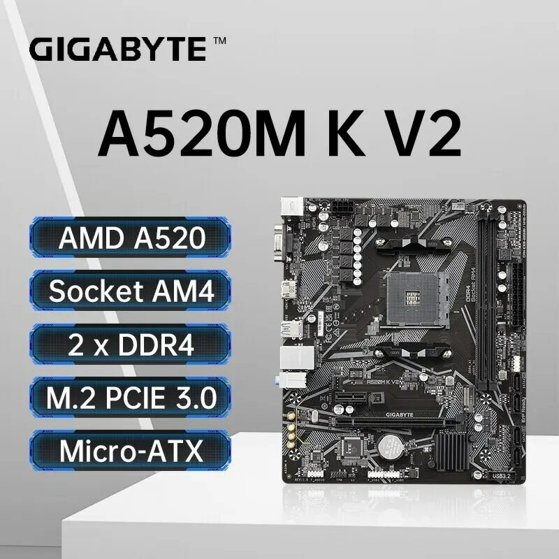 GIGABYTE A520M K V2 Nowy Micro-ATX A520 DDR4 5100(OC) MHz M.2 PCIe 3.0 AMD Ryzen 5000 Series AM4 Płyta główna