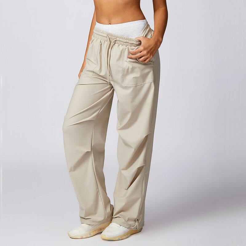 Pantalones de pierna ancha transpirables para mujer, resistentes a los rayos UV, a prueba de sol, con bolsillos sueltos elásticos, pantalones deportivos de cintura alta de secado rápido