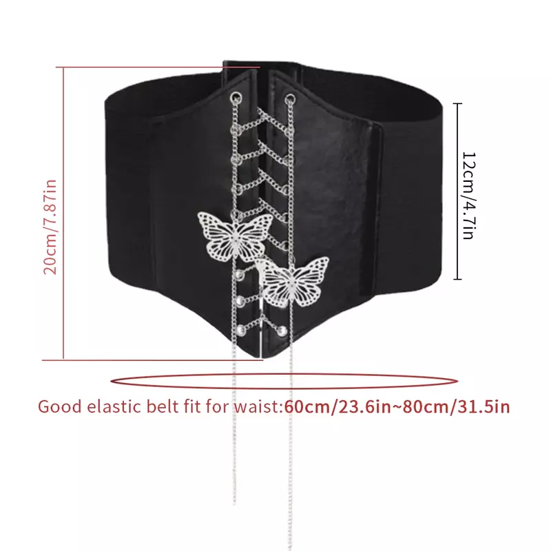Women's Elastic Binding Waistband Butterfly Chain Wide Corset Belt Female Dress Cummerbunds Clothes Accessories