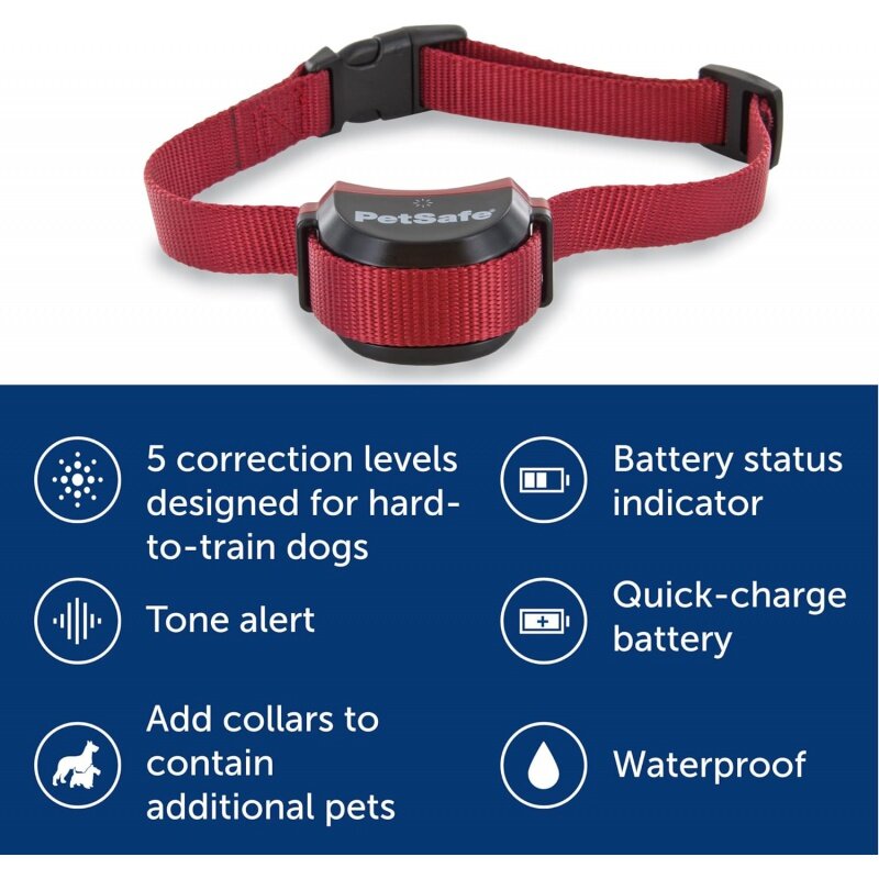 PetSafe 완고한 강아지 스테이 앤 플레이 무선 애완 동물 울타리 리시버 칼라, 방수 및 충전식, 톤 및 정전기 보정