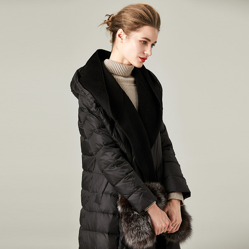 女性の暖かい黒と白の冬のジャケット,新しい2022,フード付きスキー