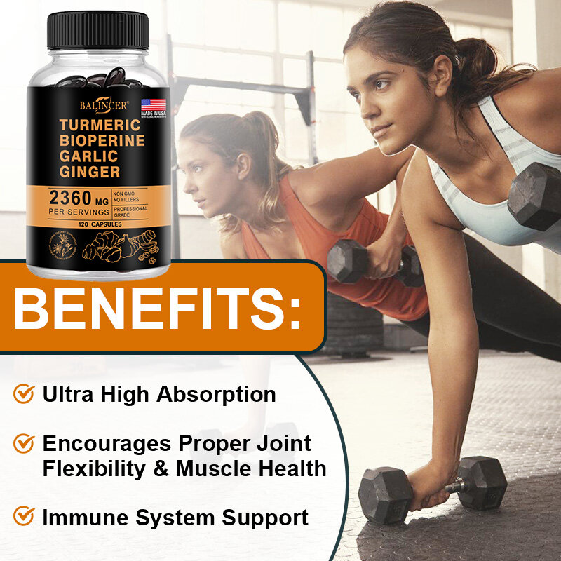 Suporte Inflamação Curcumina, Pimenta Preta para Absorção Máxima, Flexibilidade Articular Premium Natural, Suporte à Saúde Muscular
