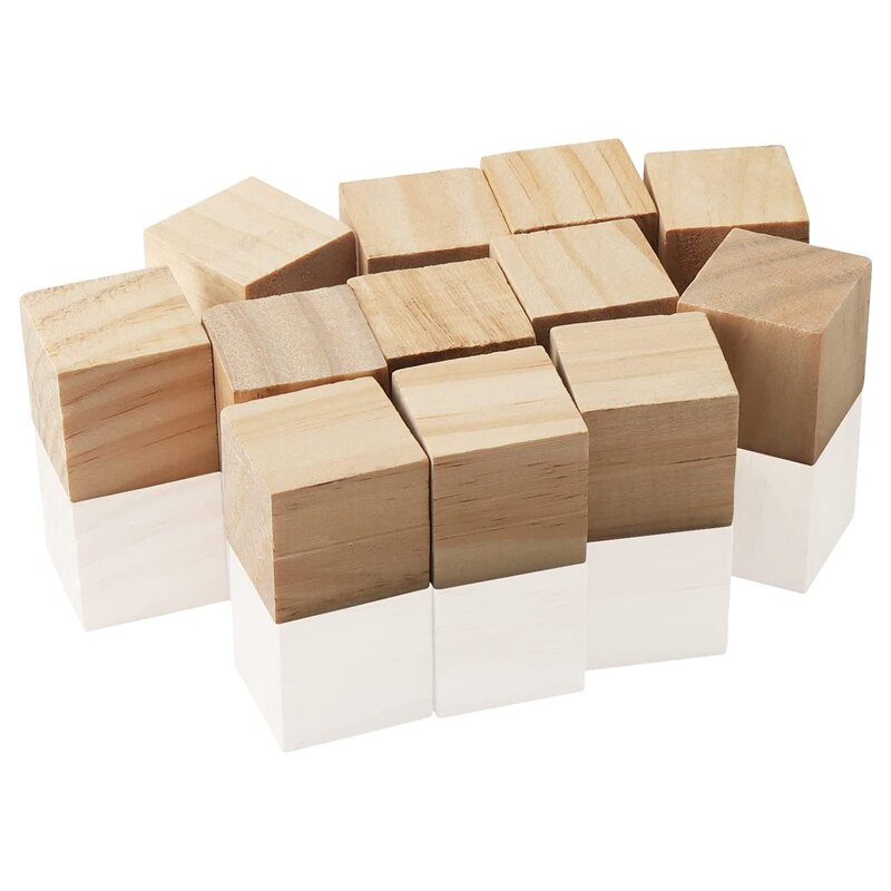 100 buah 1X1X1 inci blok kayu belum selesai blok kayu persegi kecil untuk kerajinan DIY
