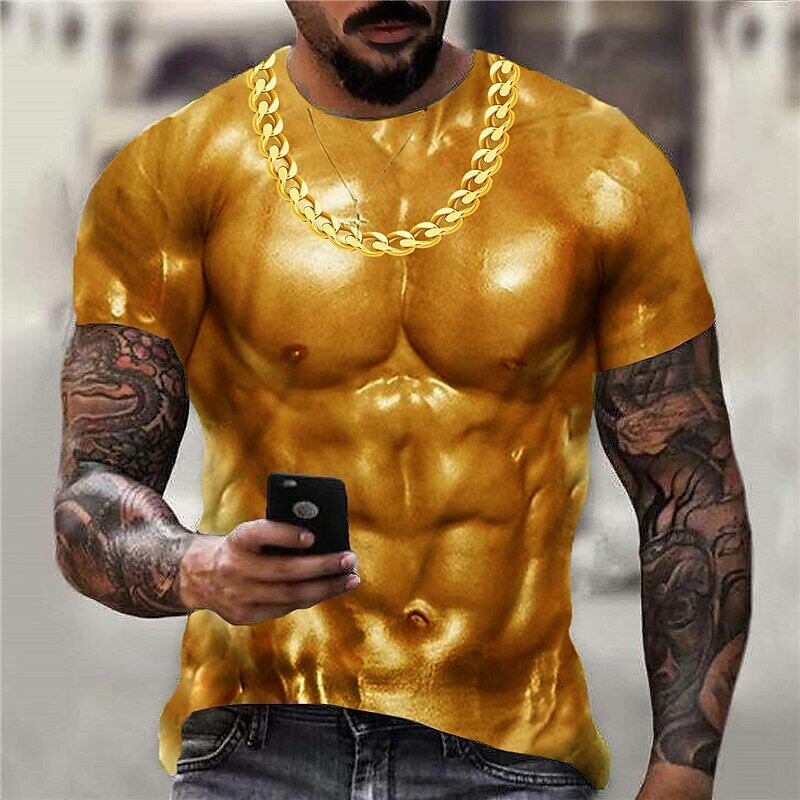 Herren 3D-Druck Muskel Rundhals ausschnitt Kurzarm T-Shirt Urlaub Top Grafik drucke Streetwear übergroße T-Shirt Sommer Männer Kleidung