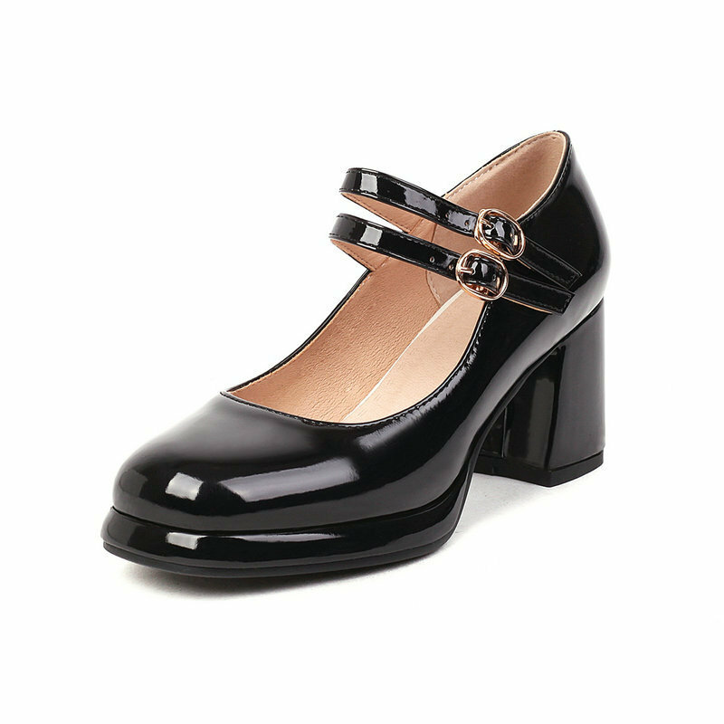 รองเท้าส้นสูงแพลตฟอร์มสำหรับผู้หญิงสำหรับฤดูใบไม้ผลิฤดูใบไม้ร่วงรองเท้าหนังแท้ Mary Jane รองเท้าส้นตึกแบบย้อนยุครองเท้าสตรี31-43