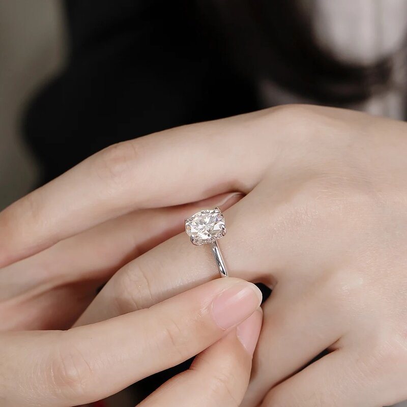 SHSTONE-anillos de moissanita de Color ovalado para mujer, s925 sortija de plata de ley, oro blanco, diamante, joyería fina, banda de boda para novia, 3ct