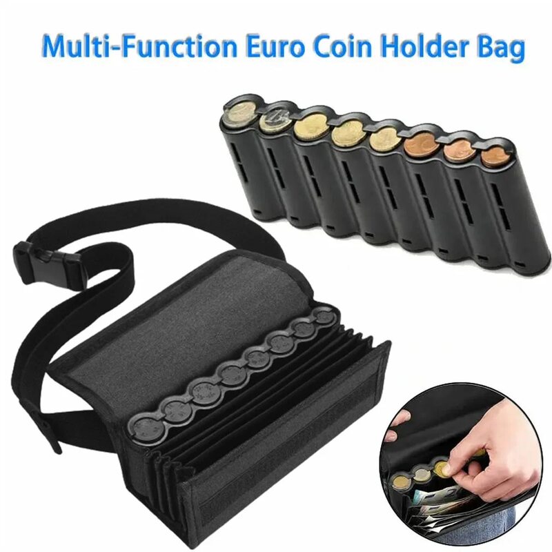 Multi Pockets Coin Storage Bag, Cintura Bag, Coin Holder, Dispenser, Euro Sorter, Garçom Driver, Caixa Dinheiro, Bills Safe, 8 Slots