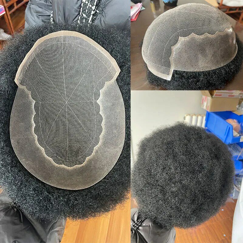 Afro Curl rambut palsu untuk pria hitam Q6 Perancis renda depan keriting 8x10rambut manusia Afrika Amerika Pria pengganti sistem rambut