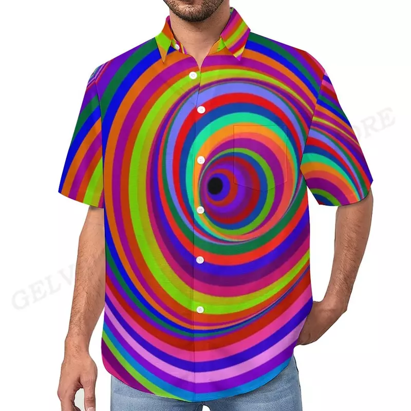Camisas de ilusão óptica masculina e feminina, Blusa vocacional havaiana masculina, Lapela de Cuba, Roupa masculina, Vestuário