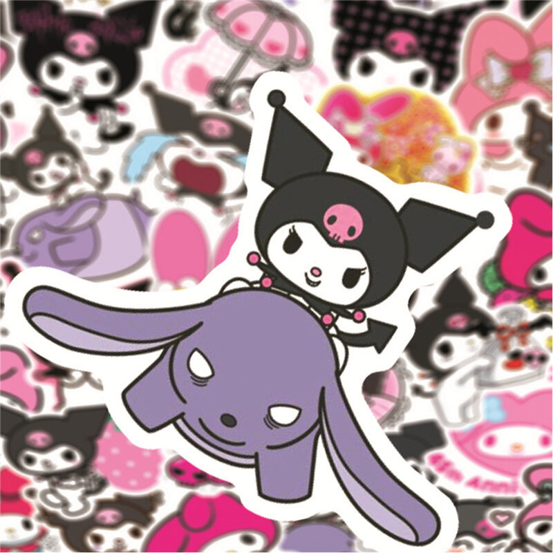 10/30/50 buah stiker estetika Anime Sanrio Kuromi lucu stiker kartun DIY ponsel komputer stiker tahan air untuk mainan anak-anak