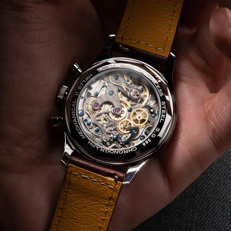 男性用クロノグラフパイロット腕時計,サファイアクリスタルレース,オリジナル,1963, 2022,st1901