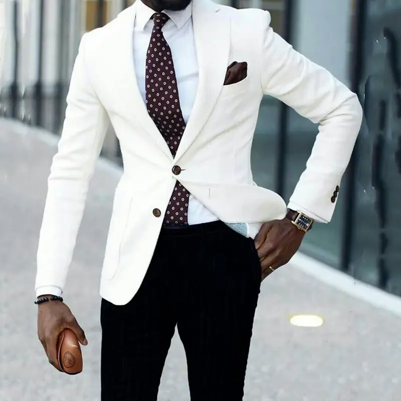 Esmoquin blanco para novio de negocios, traje ajustado para boda, chaqueta de moda masculina, ropa de novio, abrigo de 2 piezas con pantalones
