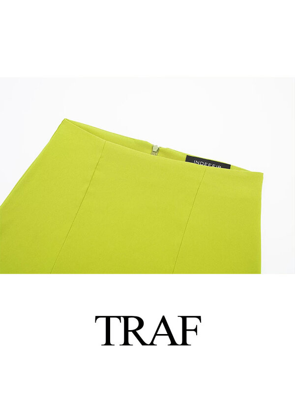 TRAF-Mini Jupe Vintage pour Femme, Streetwear, Taille Haute, Chic, Y2K, Nouvelle Mode 2024