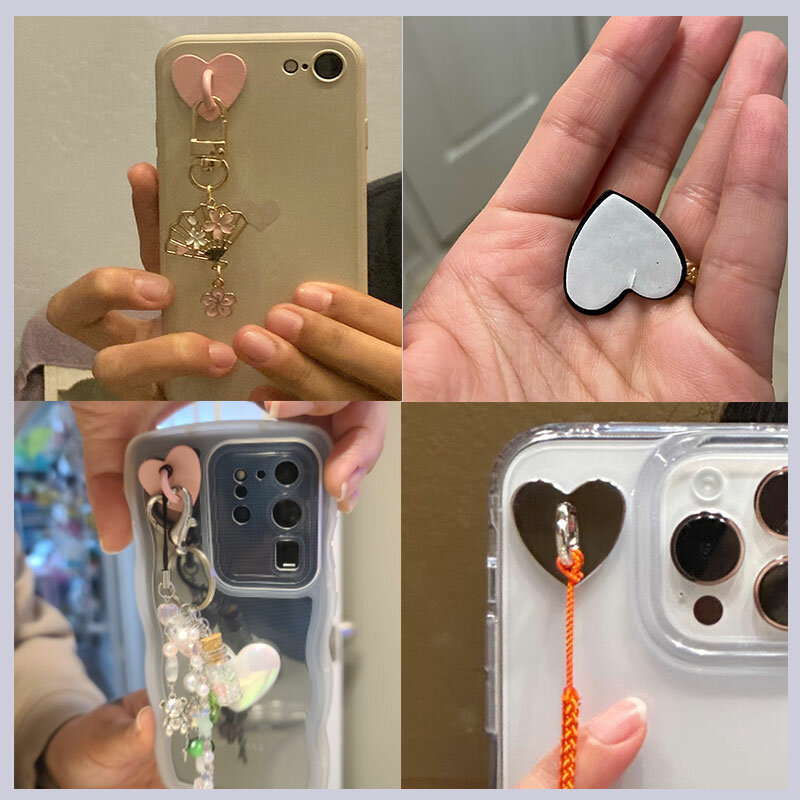 Soporte adhesivo de Metal con forma de corazón para teléfono móvil, 5 piezas, soporte para anillo de dedo, gancho, hebilla, accesorio de cierre, cadena