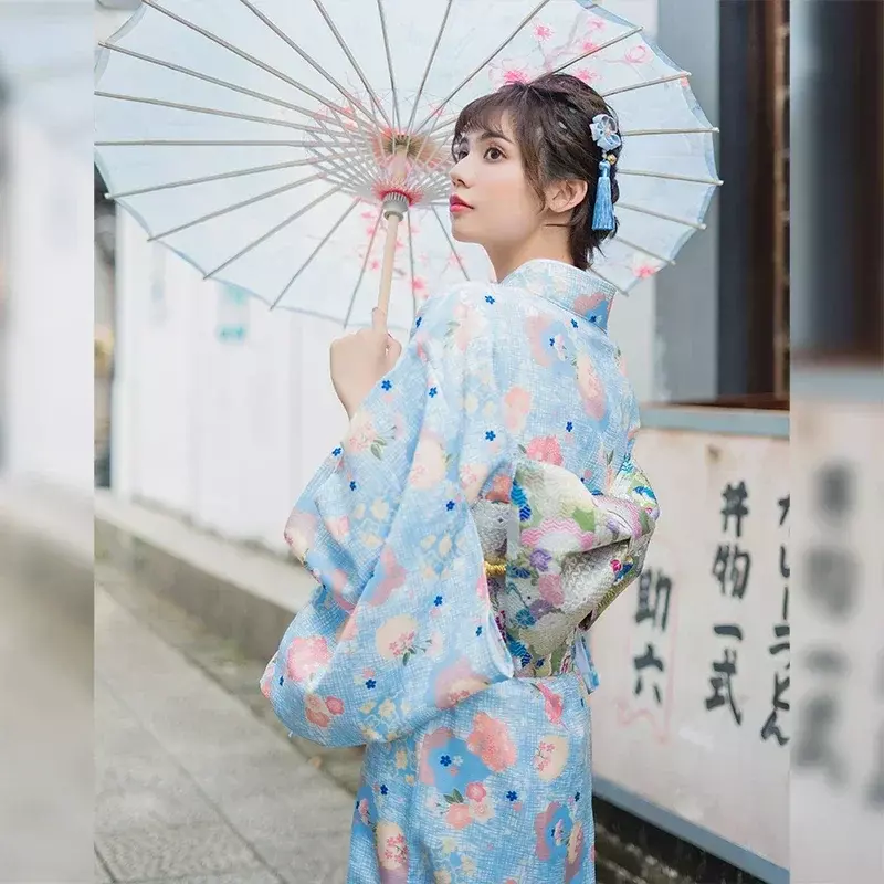 Abito lungo da donna in stile Vintage tradizionale giapponese Kimono stampa colore Yukata accappatoio Cosplay fotografia abito da laurea