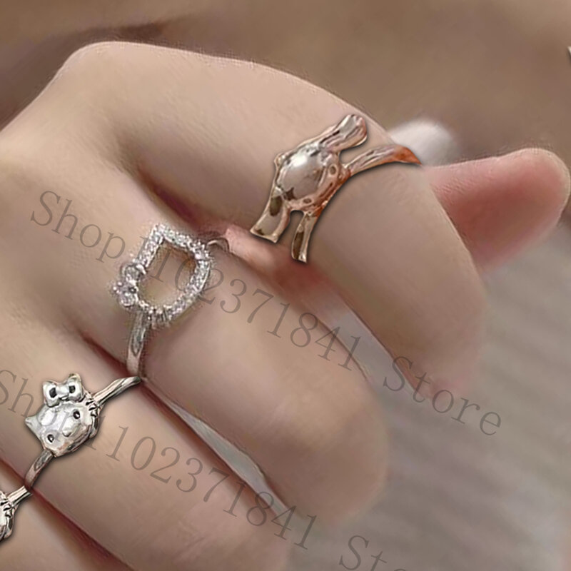 Кольцо Sanrio из стерлингового серебра с изображением Hello Kitty для женщин ювелирные изделия Kuromi My Melody кольца на палец для девушки игрушка мультяшный подарок для девушки