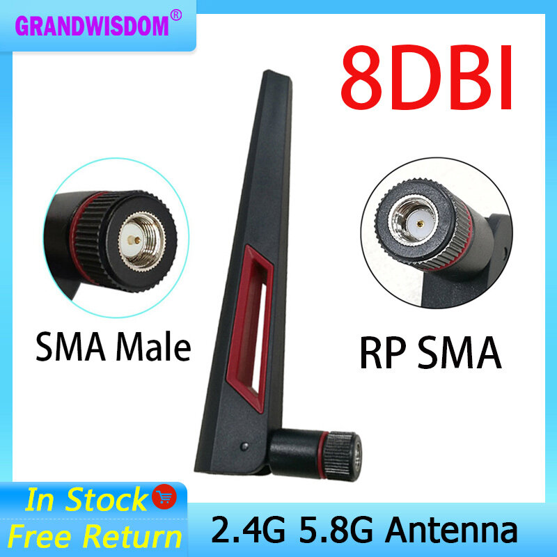Grandwisdom-Antena wifi 1 2P 2,4 GHz 5,8 Ghz, conector de RP-SMA real de 8dBi, Antena aérea de doble banda, SMA hembra, enrutador inalámbrico IOT