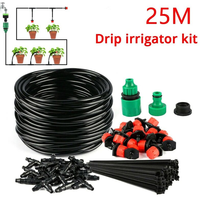 25M Diy Druppelsysteem Automatisch Sproeisysteem Irrigatiesysteem Kit Tuinslang Micro Drip Watering Kits Verstelbare Druppelaar