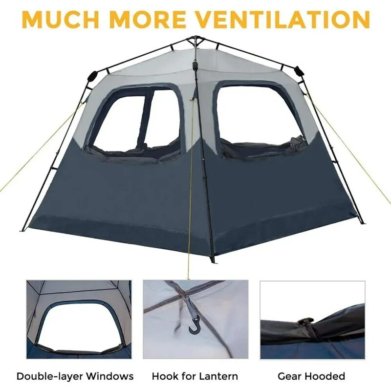 6 Person Instant Family Cabin Tent, Water Resistant, Easy Set Up - Navy/Gray Freight free