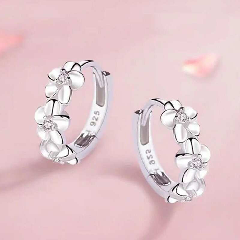 JewelryTop 925 Sterling Silver Needle Earrings for Women's Wedding Fashion High Quality Jewelry Crystal Zircon Flower Type Stud